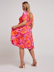 Yours Curve Pink Floral Skater Dress - Image 3 of 5