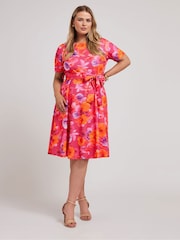 Yours Curve Pink Floral Skater Dress - Image 4 of 5