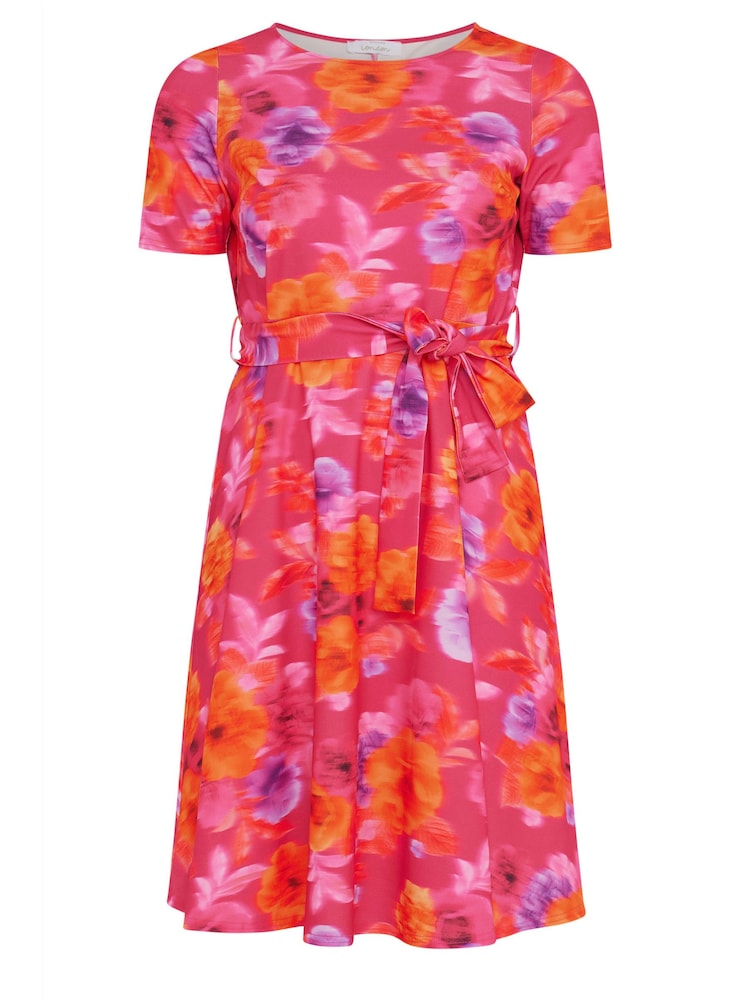 Yours Curve Pink Floral Skater Dress - Image 5 of 5