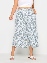 Yours Curve White Vintage Floral Textu Culottes - Image 1 of 5