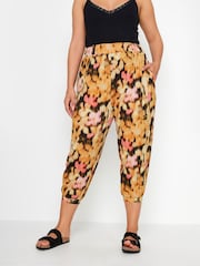 Yours Curve Black Textured Cropped Harem Trousers - Image 1 of 4
