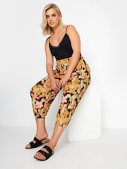 Yours Curve Black Textured Cropped Harem Trousers - Image 2 of 4