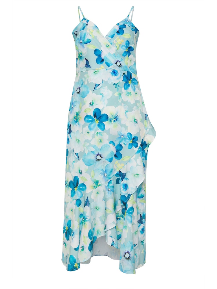 Yours Curve Blue Floral Ruffle Wrap Dress - Image 5 of 5 Yours Curve Blue Floral Ruffle Wrap Dress - Image 5 of 5