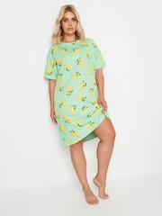 Yours Curve Green Lemon Print Sleep 100% Cotton T-Shirt Nightdress - Image 1 of 5