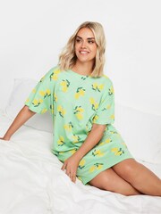 Yours Curve Green Lemon Print Sleep 100% Cotton T-Shirt Nightdress - Image 4 of 5
