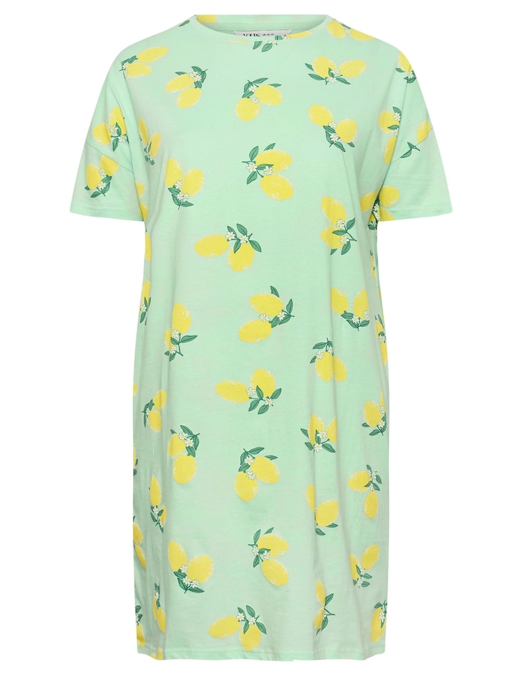 Yours Curve Green Lemon Print Sleep 100% Cotton T-Shirt Nightdress - Image 5 of 5
