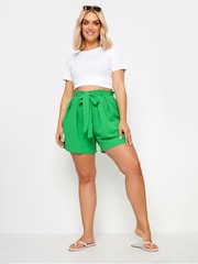 Yours Curve Green Belted Textured Satin Shorts - Image 2 of 5