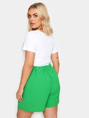 Yours Curve Green Belted Textured Satin Shorts - Image 3 of 5