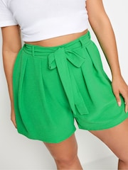 Yours Curve Green Belted Textured Satin Shorts - Image 4 of 5