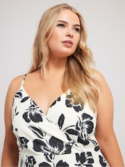 Yours Curve Cream Floral Ruffle Wrap Dress - Image 4 of 5
