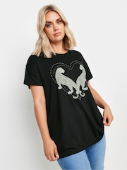 Schwarz - Yours Curve Stud Leopard Print T-Shirt - Bild 1 von 5