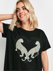 Schwarz - Yours Curve Stud Leopard Print T-Shirt - Bild 4 von 5