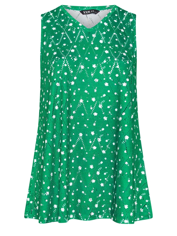 Grün - Yours Curve Floral Print Broderie Anglaise Vest Top - Bild 5 von 5 Grün - Yours Curve Floral Print Broderie Anglaise Vest Top - Bild 5 von 5