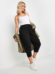 Yours Curve Black Ruched Cropped Harem Trousers - Image 1 of 5