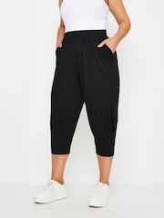Yours Curve Black Ruched Cropped Harem Trousers - Image 2 of 5