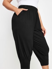 Yours Curve Black Ruched Cropped Harem Trousers - Image 4 of 5