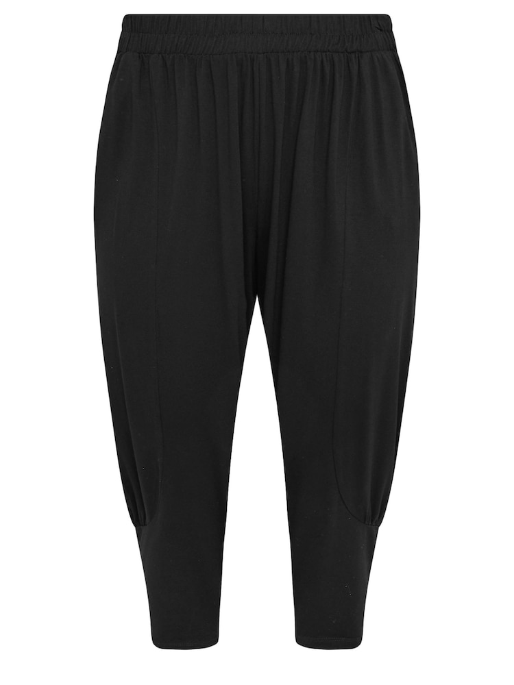 Yours Curve Black Ruched Cropped Harem Trousers - Image 5 of 5