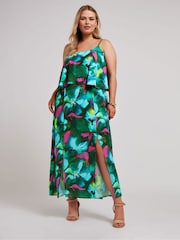 Yours Curve Green London Floral Overlay Maxi Dress - Image 1 of 5