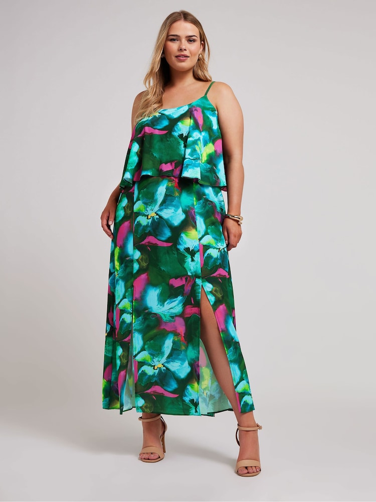 Yours Curve Green London Floral Overlay Maxi Dress - Image 1 of 5