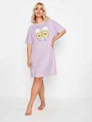 Yours Curve Purple Lets Avo Spa Day Slogan Sleep 100% Cotton T-Shirt Nightdress - Image 3 of 5