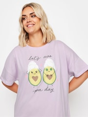Yours Curve Purple Lets Avo Spa Day Slogan Sleep 100% Cotton T-Shirt Nightdress - Image 4 of 5
