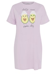 Yours Curve Purple Lets Avo Spa Day Slogan Sleep 100% Cotton T-Shirt Nightdress - Image 5 of 5