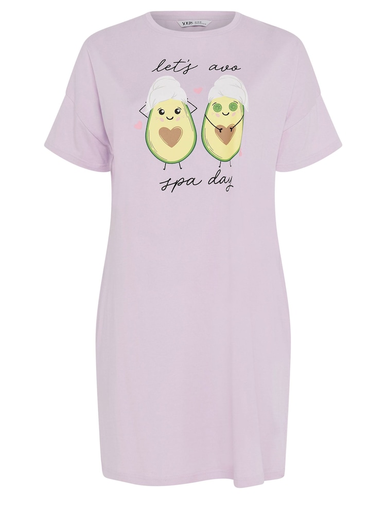 Yours Curve Purple Lets Avo Spa Day Slogan Sleep 100% Cotton T-Shirt Nightdress - Image 5 of 5