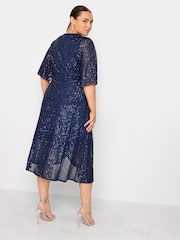 Yours Curve Blue Sequin Tulip Hem Wrap Dress - Image 3 of 5