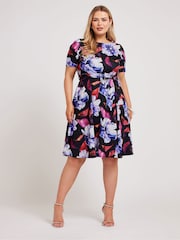 Yours Curve Black Floral Skater Dress - Image 1 of 5