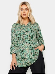 Yours Curve Green Abstract Print Shirt - Image 1 of 5