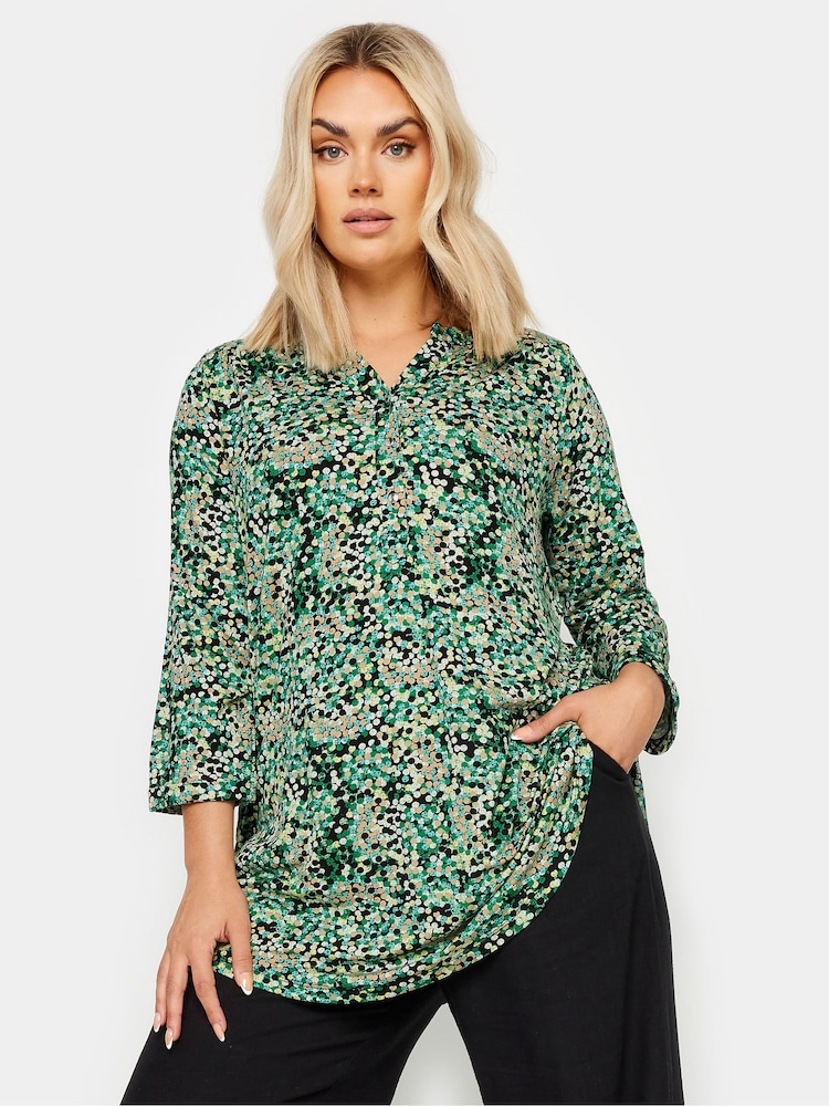 Yours Curve Green Abstract Print Shirt - Image 1 of 5