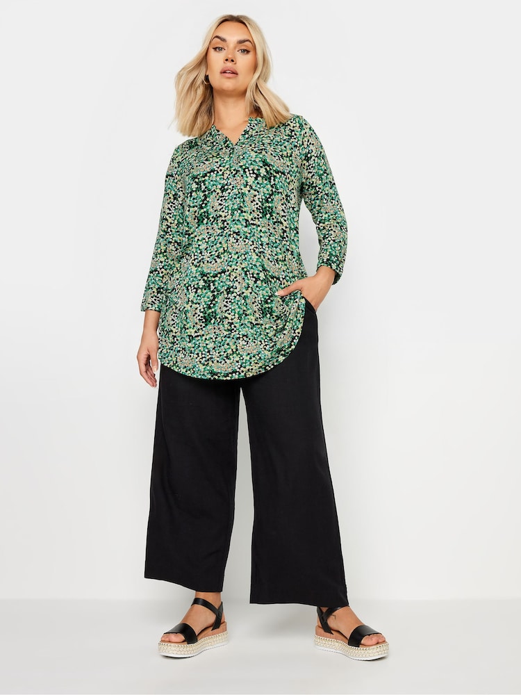Yours Curve Green Abstract Print Shirt - Image 2 of 5 Yours Curve Green Abstract Print Shirt - Image 2 of 5
