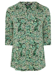 Yours Curve Green Abstract Print Shirt - Image 5 of 5