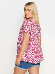 Yours Curve Pink Grown On Sleeve Bubble Hem Crochet 100% Cotton Top - Image 4 of 5