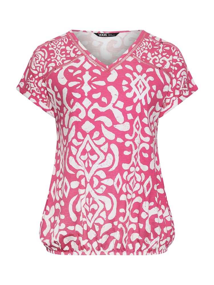 Yours Curve Pink Grown On Sleeve Bubble Hem Crochet 100% Cotton Top - Image 5 of 5