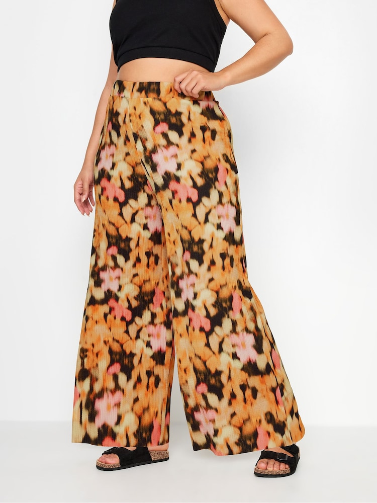 Yours Curve Brown Textured Wide Leg Trousers - Image 1 of 5