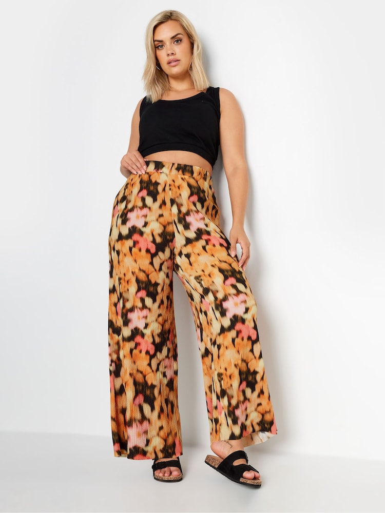 Yours Curve Brown Textured Wide Leg Trousers - Image 2 of 5