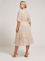 Yours Curve Gold Sequin Tulip Hem Wrap Dress - Image 3 of 5