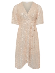 Yours Curve Gold Sequin Tulip Hem Wrap Dress - Image 5 of 5