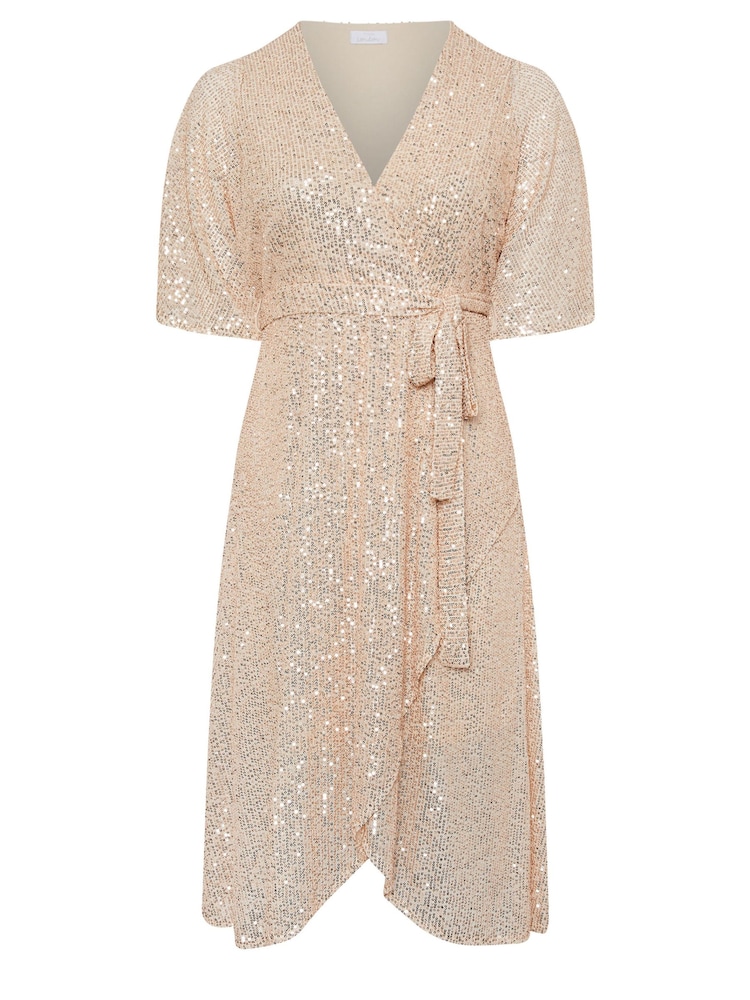 Yours Curve Gold Sequin Tulip Hem Wrap Dress - Image 5 of 5