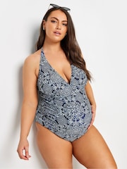 Yours Curve Blue Maternity Paisley Halter Neck Swimsuit - Image 2 of 6