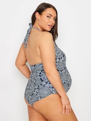 Yours Curve Blue Maternity Paisley Halter Neck Swimsuit - Image 4 of 6