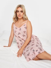 Yours Curve Pink Animal Heart 100% Cotton Chemise - Image 1 of 5