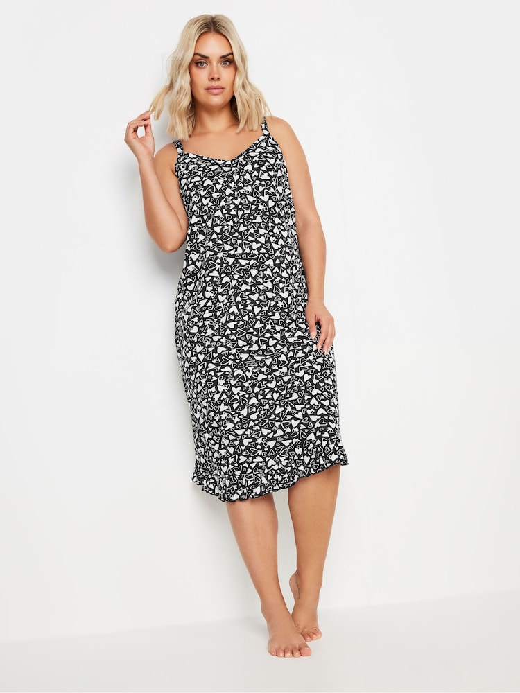 Yours Curve Black Abstract Heart 100% Cotton Chemise - Image 2 of 5