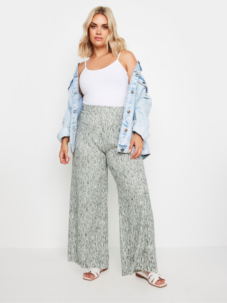 Yours Curve Grey Charcoal Textured Wide Leg Trousers - Image 2 of 5