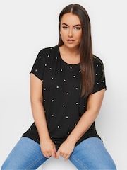 Yours Curve Black Star Embellished Top - Image 1 of 5