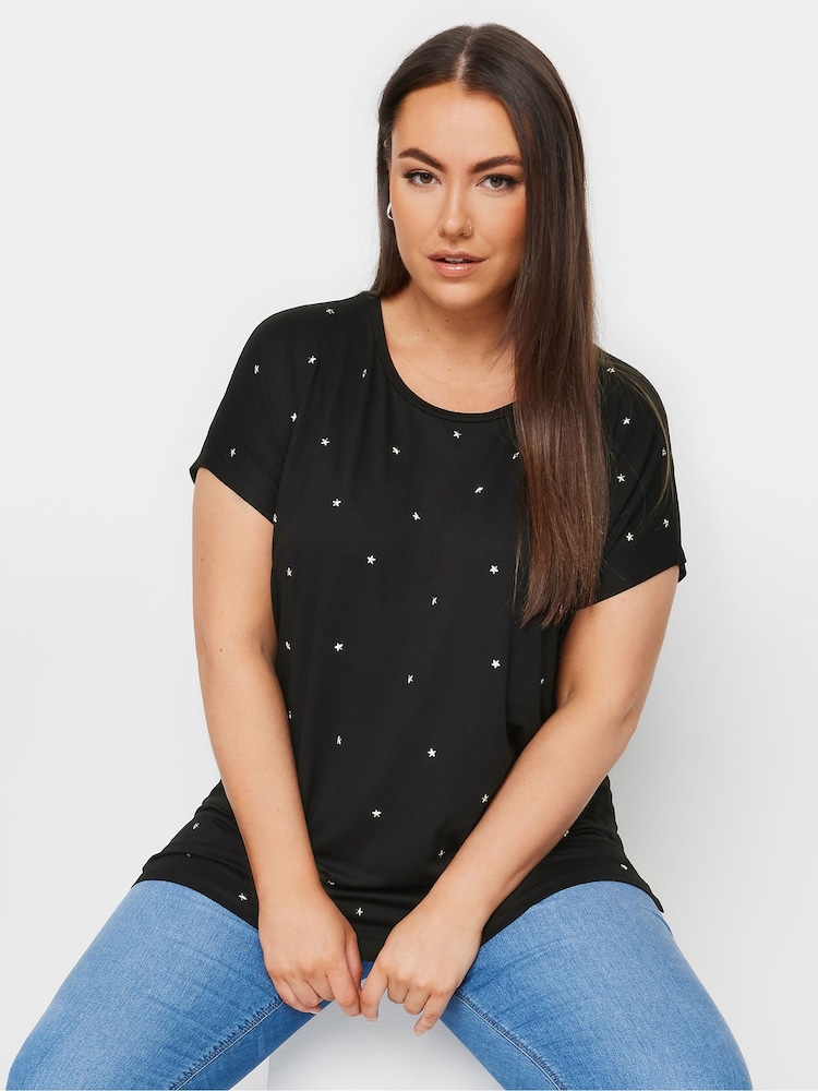 Yours Curve Black Star Embellished Top - Image 1 of 5