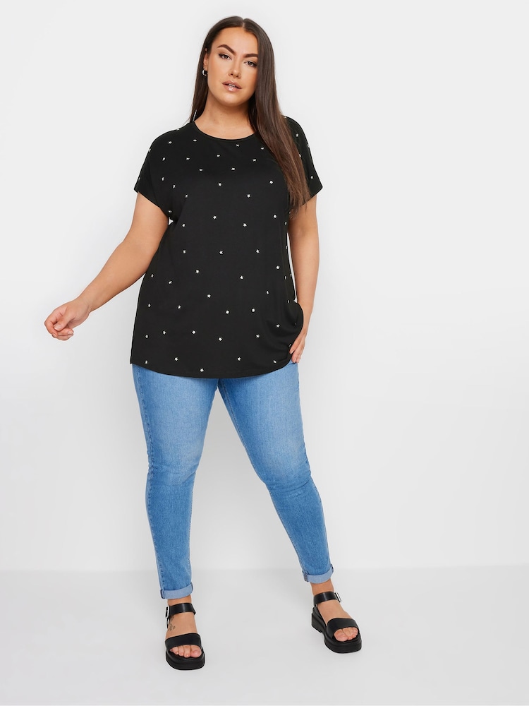 Yours Curve Black Star Embellished Top - Image 2 of 5