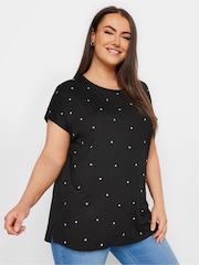 Yours Curve Black Star Embellished Top - Image 4 of 5