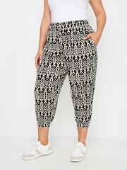 Yours Curve Black Paisley Textured Wide Leg Trousers - Image 1 of 5